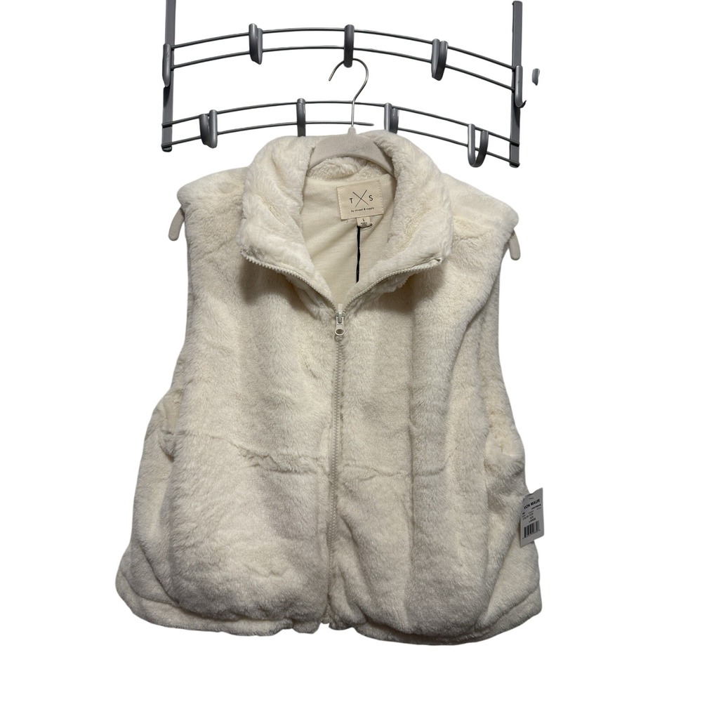 THREAD & SUPPLY Ivory Fleece Vest‎ Women's Size L Cozy Soft Neutral Classic NWT